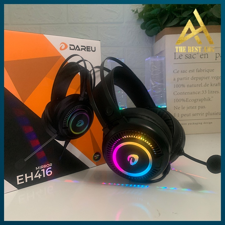 Tai Nghe Headphone Gaming Đèn LED 7 Màu Có Mic DAREU EH416 Âm Thanh Giả Lập Tai Nghe Nhạc Máy Vi Tính PC Laptop Có Dây
