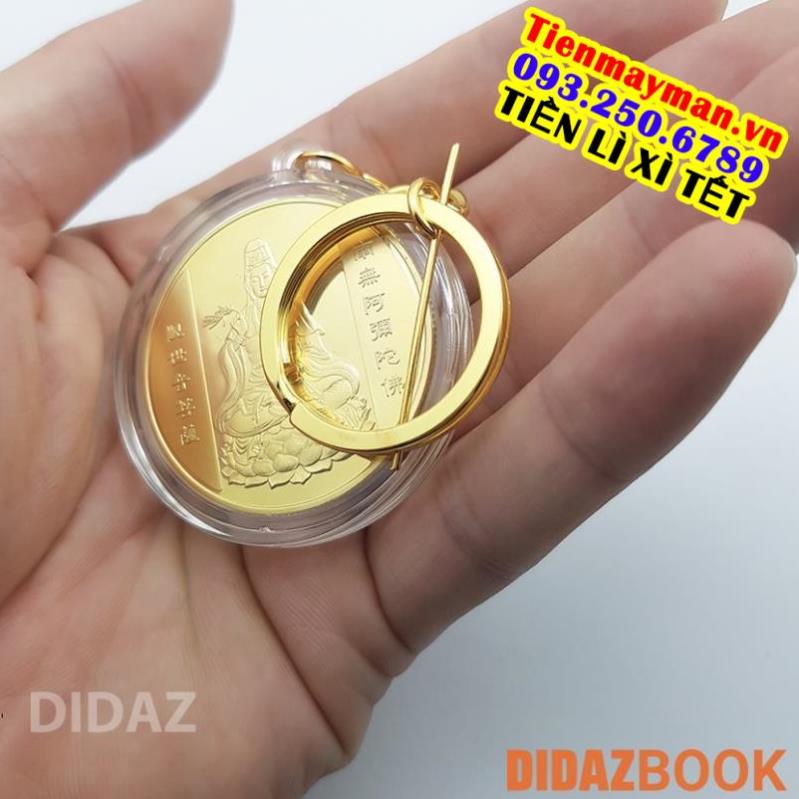 Móc Treo Chìa Khóa xe máy, ô tô, xe hơi Đồng Xu Quan Thế Âm Bồ Tát, cầu bình an, quà tặng ý nghĩa