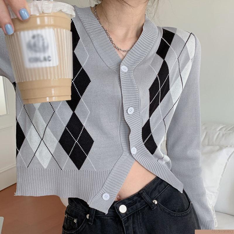 Áo khoác cardigan dệt kim tay dài cổ chữ V cài nút phía trước