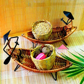 Thuyền mây trang trí lễ Tết decor cắm hoa để bàn độc đáo