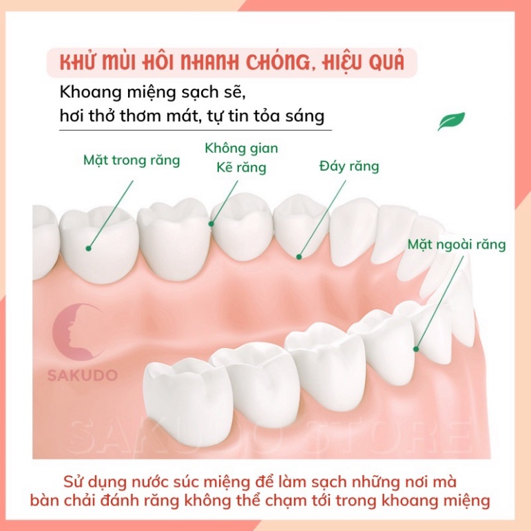 Nước súc miệng làm sạch răng miệng giảm tình trạng ố vàng giảm hôi miệng