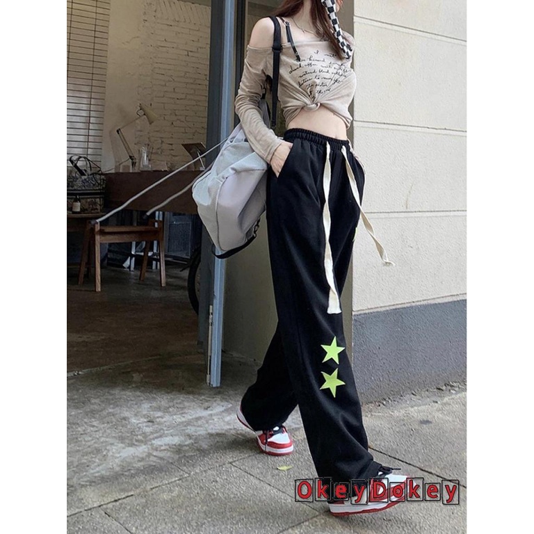 Quần Dài Dáng Suông Có Túi In Hình Ngôi Sao Thời Trang Xuân Thu Cho Nữ