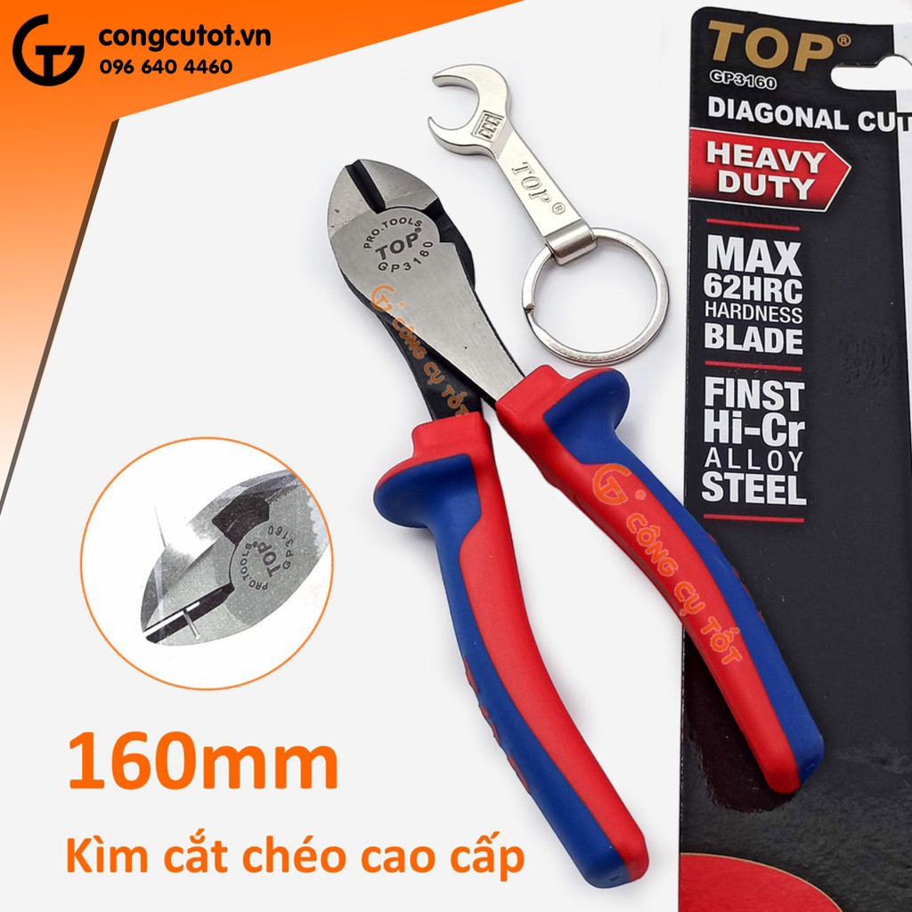Kìm cắt chéo cao cấp 160mm TopGold lưỡi thép giàu Crôm tôi cao tần độ cứng HRC62