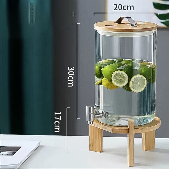 Bình thuỷ tinh đựng nước kèm chân gỗ có vòi