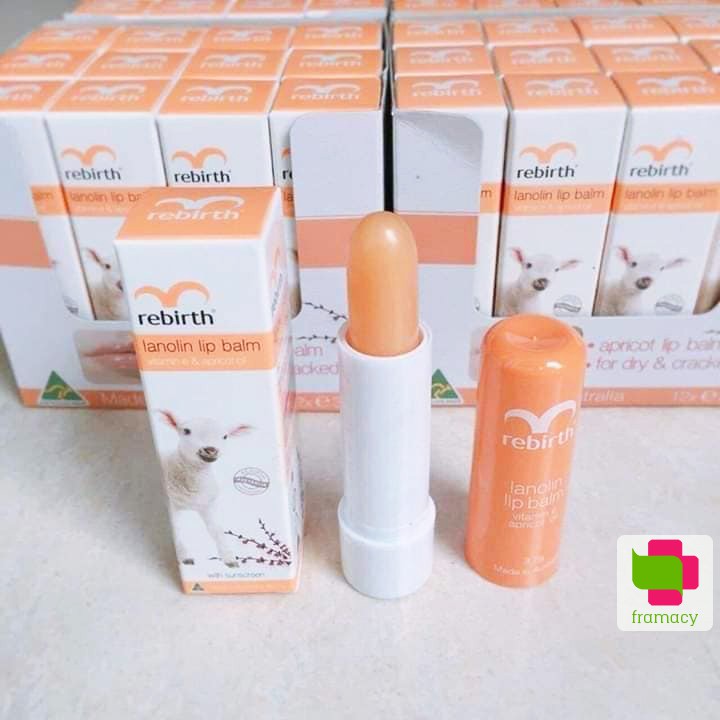 Son dưỡng môi nhau thai cừu Rebirth Lanolin Lip Balm, Úc (3.7g) chống khô môi, dưỡng ẩm