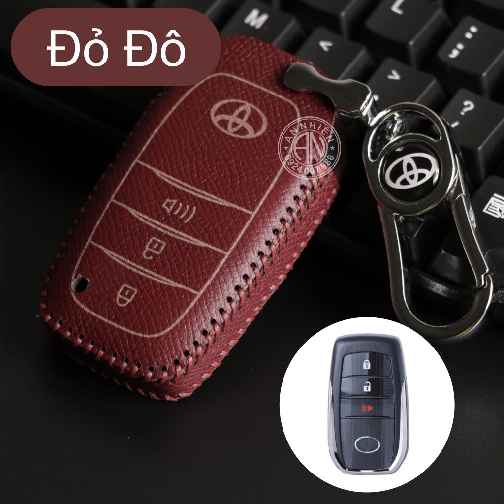 Bao da móc khoá bọc ốp chìa khóa xe ô tô Toyota Fortuner, Hilux, Innova chìa thông minh, da bò, nhiều màu, To7B