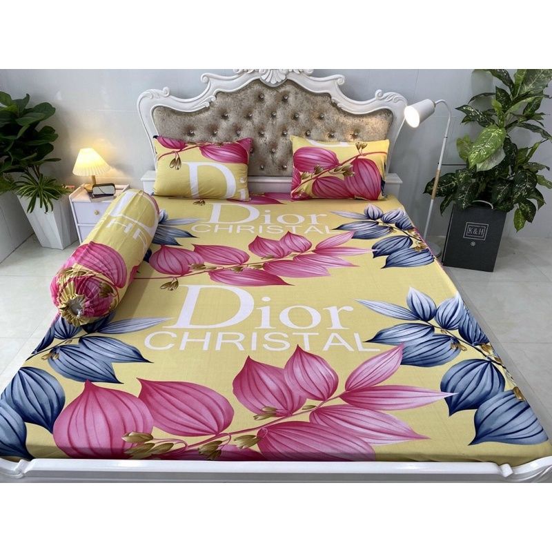Bộ Drap thun Hàn Quốc mẫu DIOR phối lá 8 màu