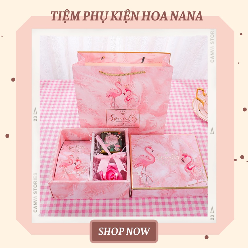Combo Hộp &amp; Túi Đựng Quà &quot;BỘ HỒNG HẠC&quot;, Sang Trọng - Ý Nghĩa, Quà 14/2 - 8/3 - 20/10 - Kỷ niệm