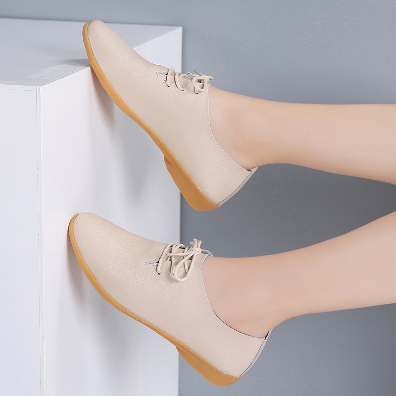 Giày Da Bò Đế Bằng Thoáng Khí Thời Trang Cho Nữ Có 6 Màu Size Lớn 43