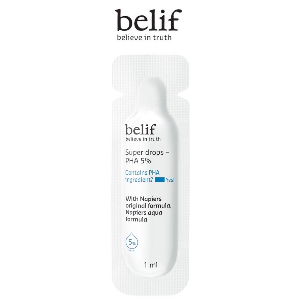 Tinh chất dưỡng da mềm mịn và tẩy tế bào chết belif Super Drops PHA 5% 1ml/gói
