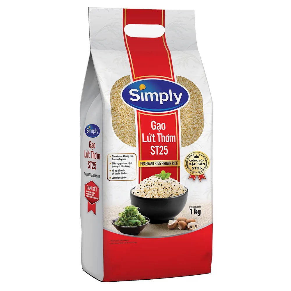 1kg Gạo Lứt Thơm Simply ST25 tốt cho sức khỏa người tim mạch, tiểu đường, giảm cân