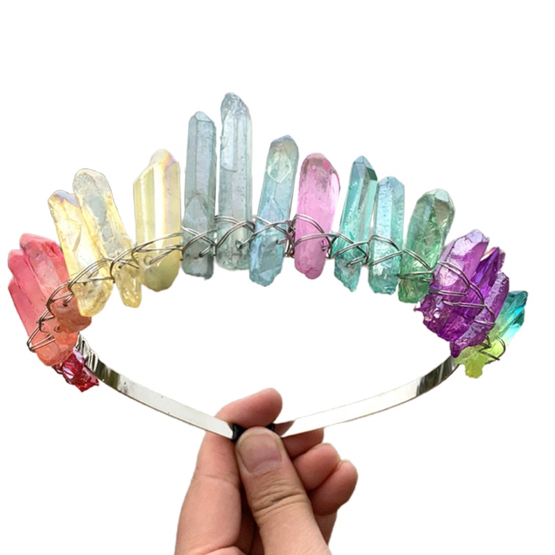 Flgo Băng Đô Cài Tóc Đính Đá Thạch Anh Tự Nhiên Màu Cầu Vồng Phong Cách Boho Cho Đám Cưới