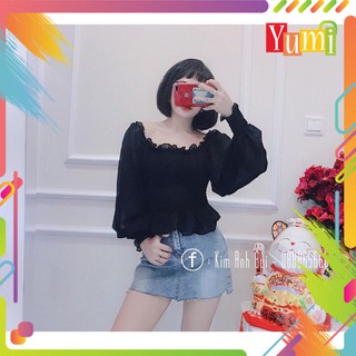 Áo kiểu nữ nhún tay áo phồng thời trang mới YM av06