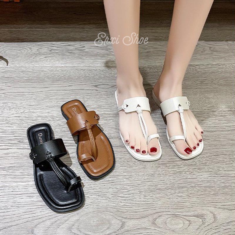 Dép Quai Ngang Đế Bằng Phối Dây Ruy Băng Chữ Z Thời Trang Cho Nữ