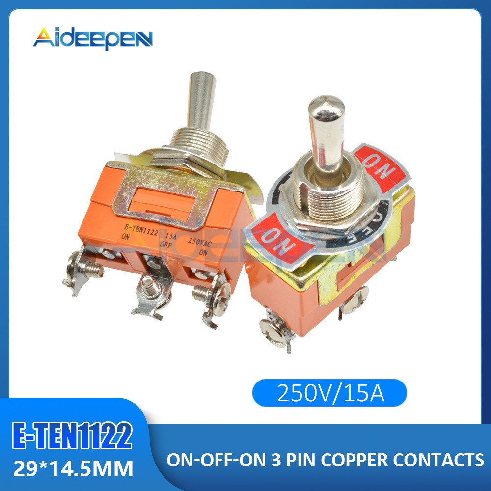 E-TEN1122 Toggle Switch 3 Terminal ON-OFF-ON 3 Positions 3 Pin Swithes 250V 15A AC with 12mm Waterproof Switch Caps Orange | BigBuy360 - bigbuy360.vn
