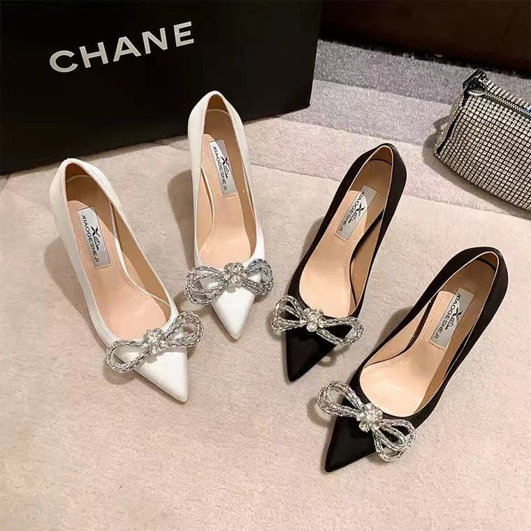 Giày cao gót mũi nhọn đính nơ phong cách thời trang mùa hè dành cho nữ
