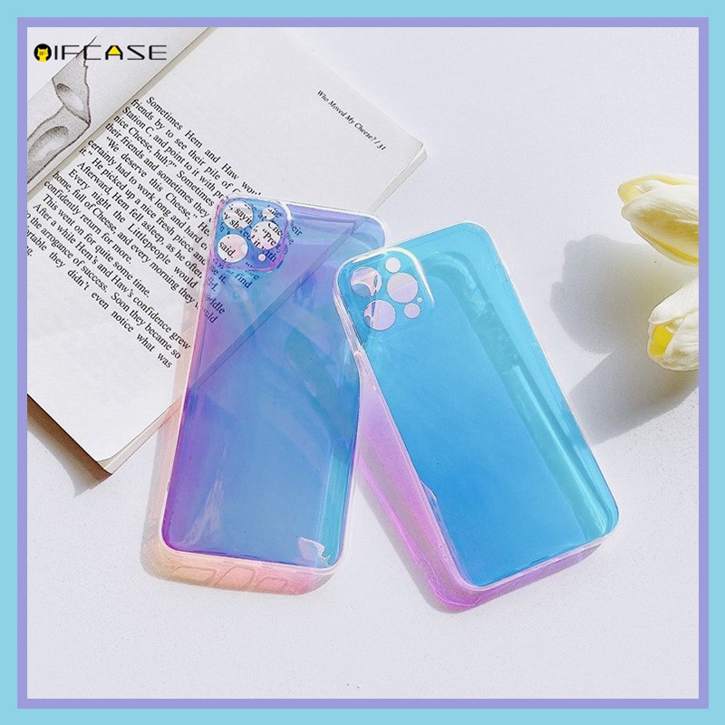 Compatible For iPhone 12 Mini 12 11 Pro Max XS Max XR X 7 8 6 6s Plus Phone Case Purple Gradient Rainbow Laser Blu-ray Glitter Bling Color Colorful Simple Transparent Clear Soft TPU Casing Case Cover