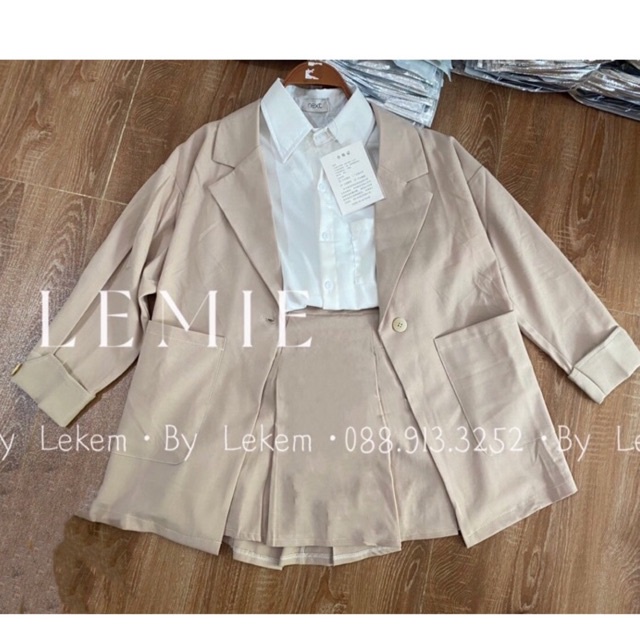 Sét Vest Công Sở Áo Blazer Ngắn Tay Phối Chân Váy Xếp Ly ❤️ Ảnh Thật Video Shop Chụp lekemqc ❤️