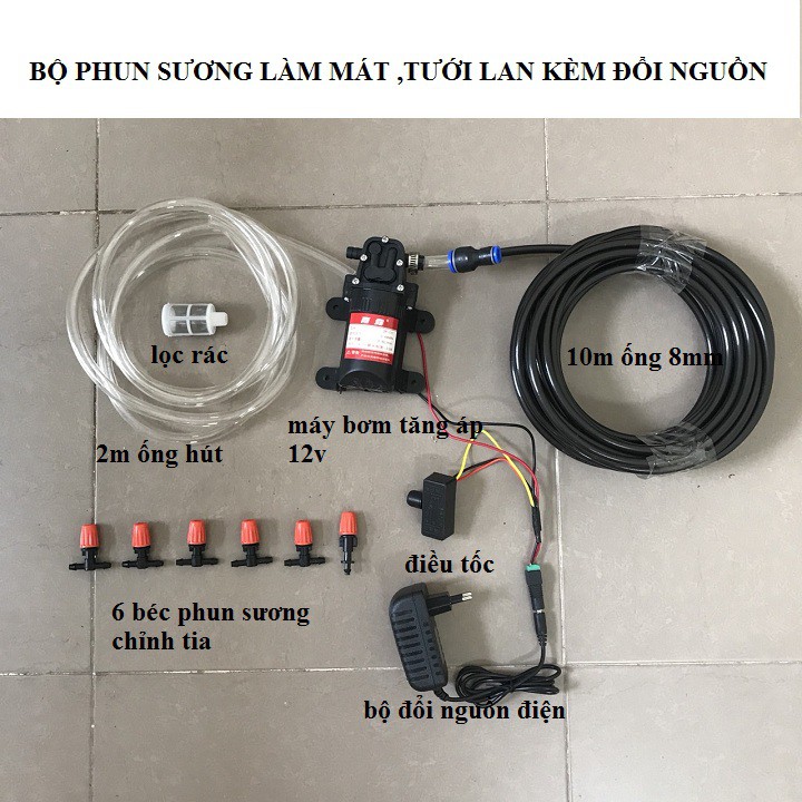 Bộ máy phun sương tưới lan, làm mát 4,6,8,10 béc kèm đổi nguồn,điều tốc