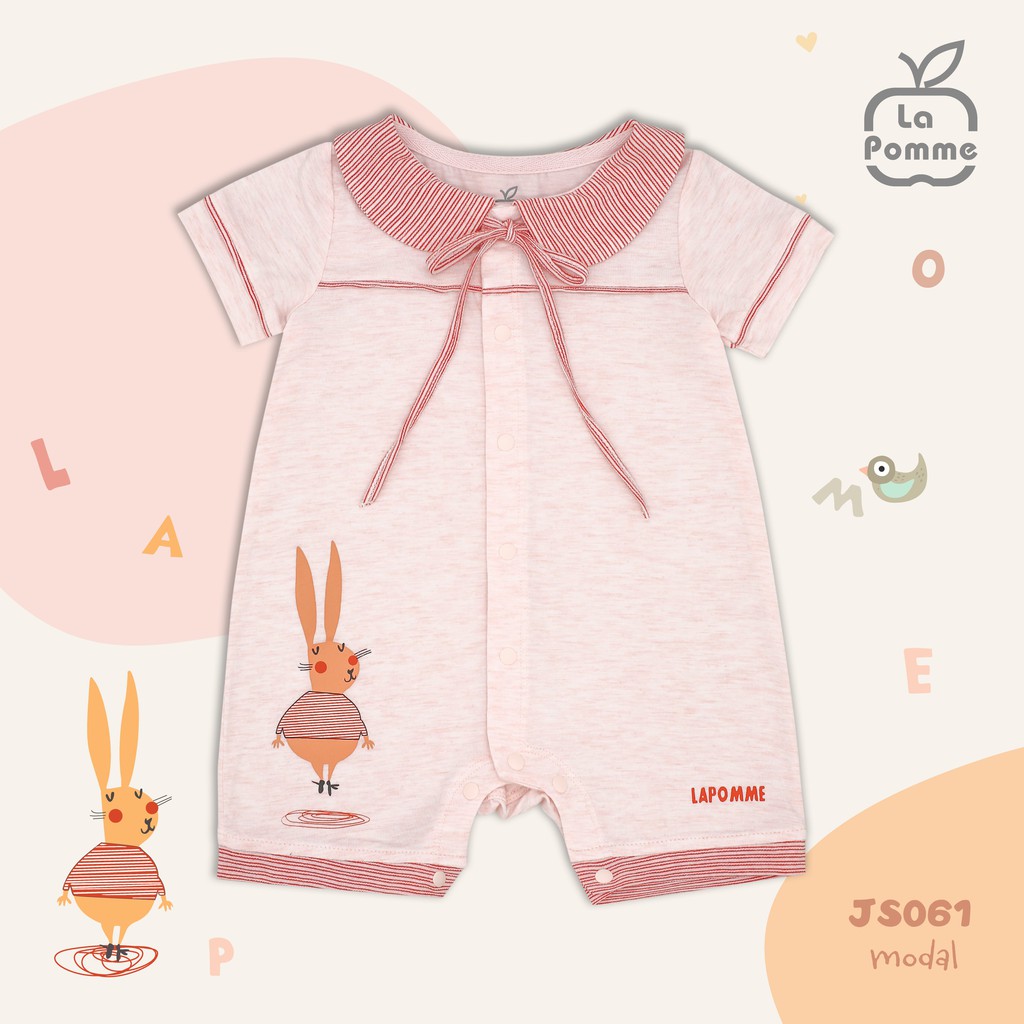 Bodysuit La Pomme Bamboo mềm mịn cao cấp thoáng mát nhẹ da cộc tay thắt nơ cổ cánh hoa cho bé trai bé gái JS061