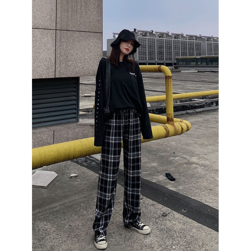 Quần Kẻ Caro Phong Cách Mới ♥️ Quần Kẻ Caro Ống Rộng Ulzzang Hàn Quốc | BigBuy360 - bigbuy360.vn