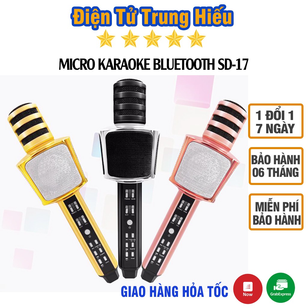 Micro karaoke bluetooth SD-17 JVJ, mic thu âm không dây âm thanh siêu chuẩn kết nối dễ dàng