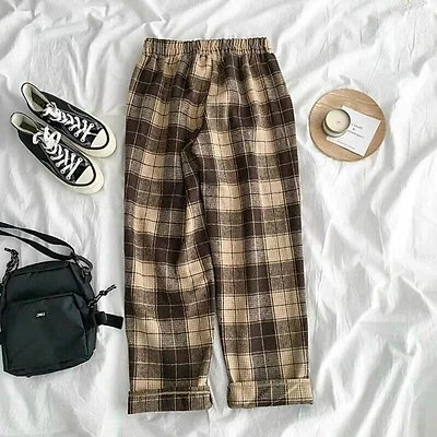Quần Kẻ Caro Nữ Ống Rộng Phong Cách Năng Động Chất Kate Mềm Kèm Ảnh Thật KSS45