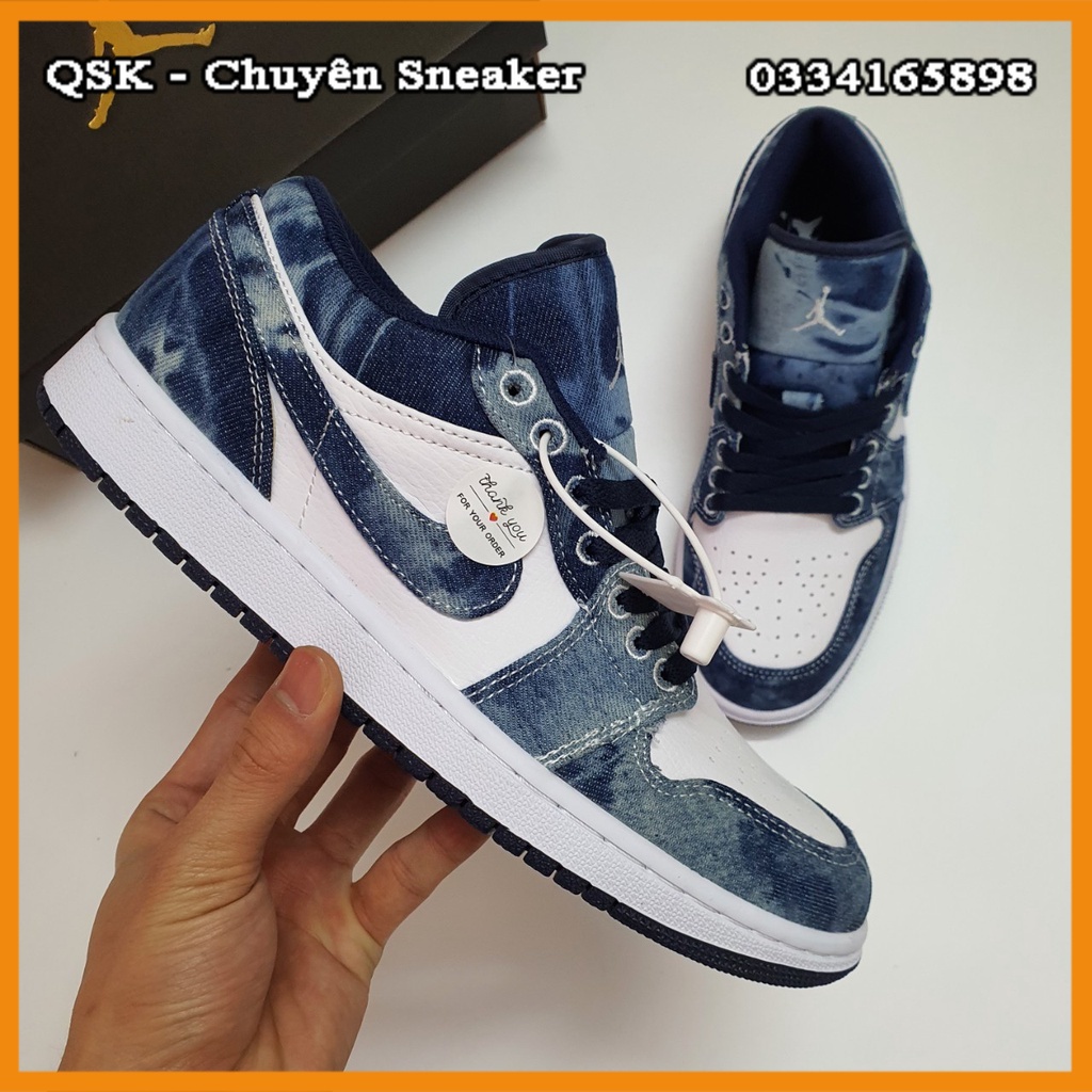 ✔️Giày Jordan 1 Low Xanh Bò Washed Denim Fullbox Cao Cấp Fullbox, Giày thể thao jordan 1 cổ thấp chất liệu chính vải bò