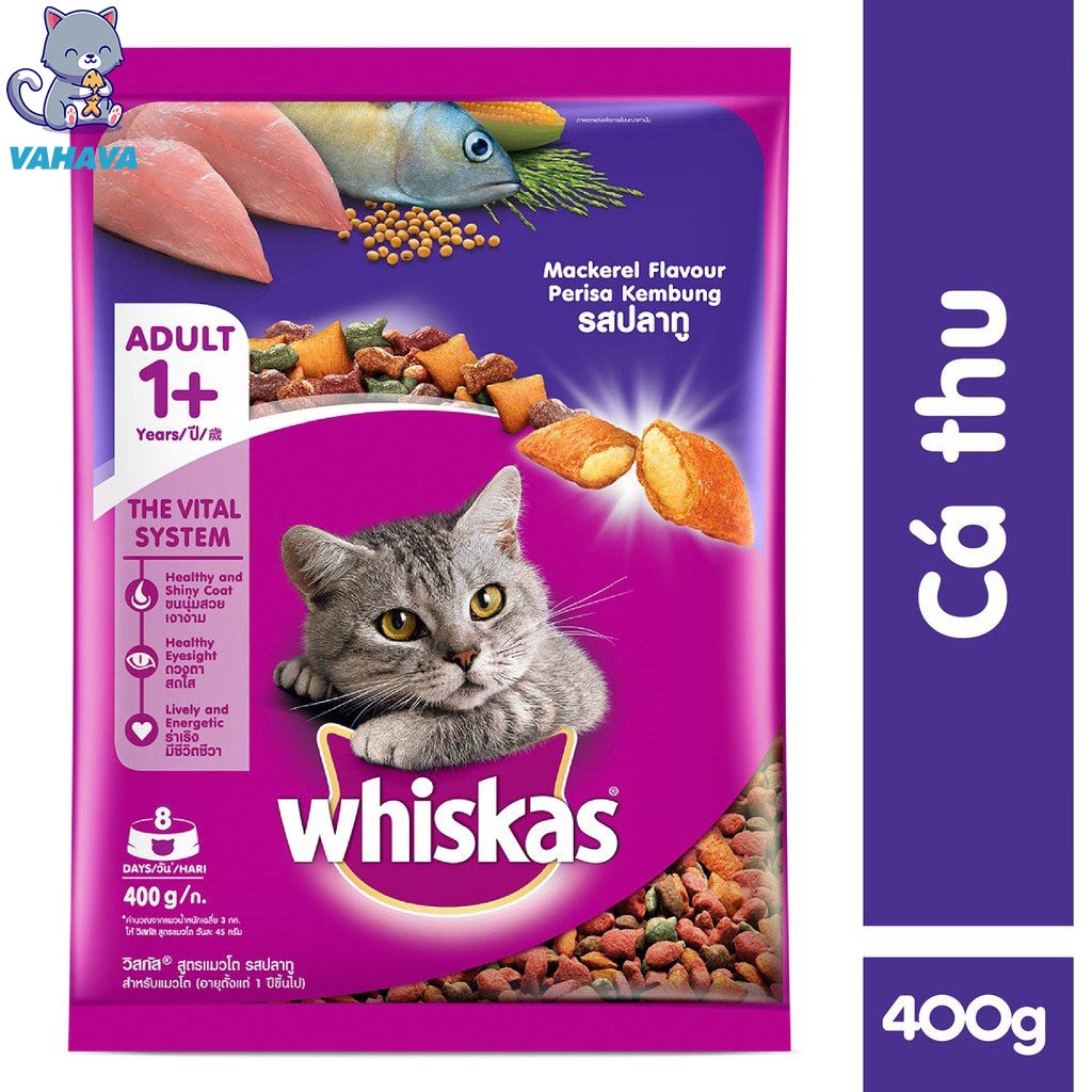 Thức Ăn Cho Mèo Trưởng Thành Whiskas 400g Gói Dạng Hạt Vị Cá Thu, Cá Biển - VAHAVA