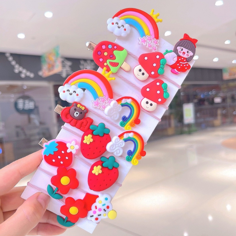 Dây Buộc Tóc Cao Su Họa Tiết Hoạt Hình Màu Cầu Vồng Phong Cách Hàn Quốc Dễ Thương Cho Bé Gái