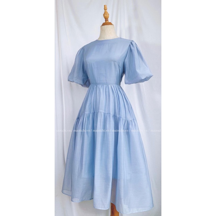 Đầm Xòe Jalani Dress Xanh Vải Organza Lót Habutai Tiểu Thư Size S M L XL_mai.ni.chi