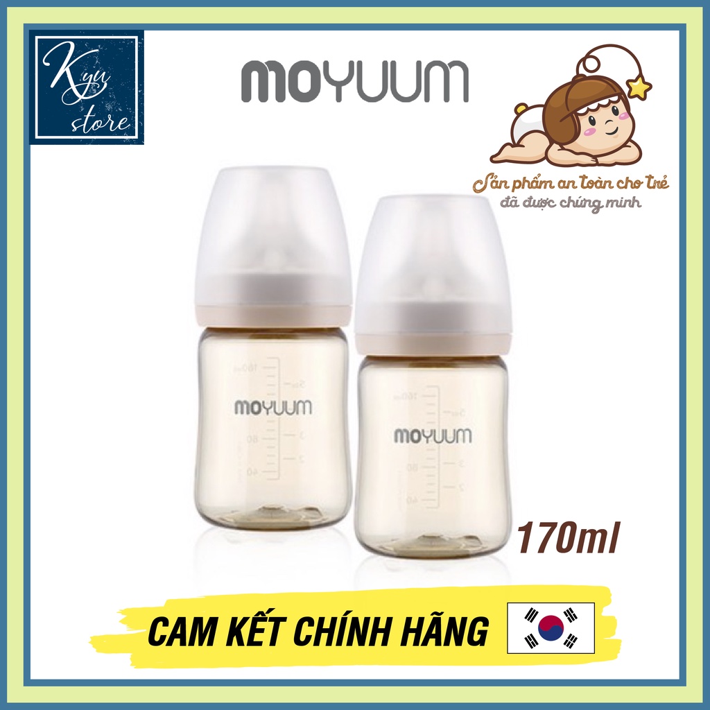 [Hàng chính hãng] Bình sữa MOYUUM chính hãng 170ml cho bé 0-2 tháng kèm núm ti silicon