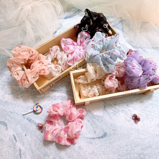 {Ảnh thật}SCRUNCHIES VON LỤA CHERRY - CỘT TÓC VẢI THỜI TRANG NỮ GIÁ RẺ