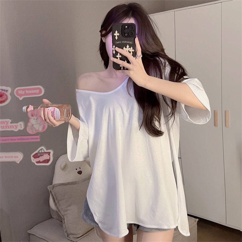 SUXI Áo Thun Ngắn Tay Cổ Tròn Màu Sắc Đơn Giản Thời Trang Mùa Hè Cho Nữ