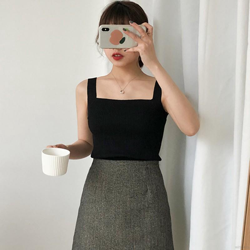 Áo Dệt Kim Nữ Cổ Vuông Màu Trơn Phong Cách Hàn Quốc | BigBuy360 - bigbuy360.vn