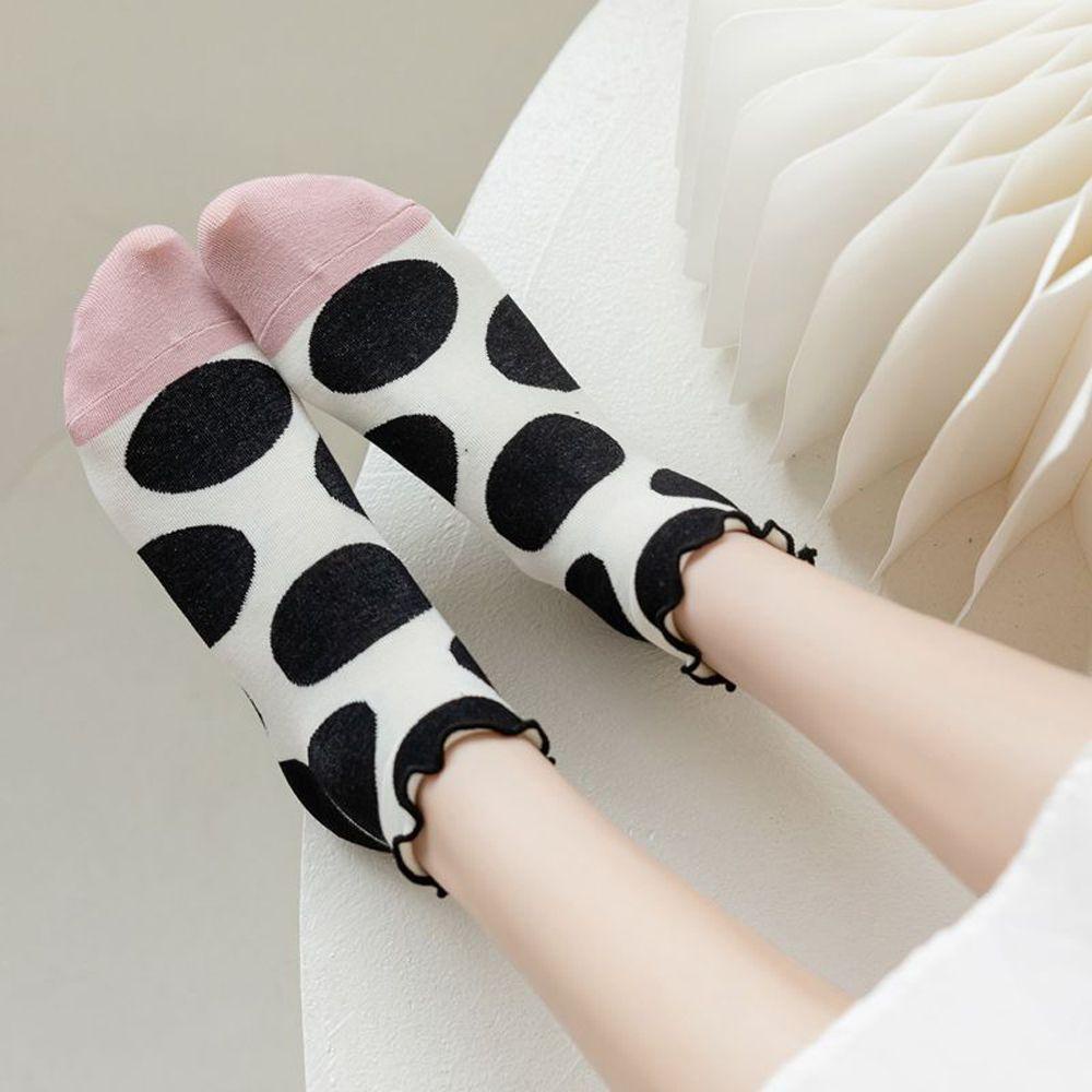 Vớ Cotton Cổ Ngắn Thoáng Khí Phối Họa Tiết Chấm Bi Phong Cách Harajuku 1 Cho Nữ