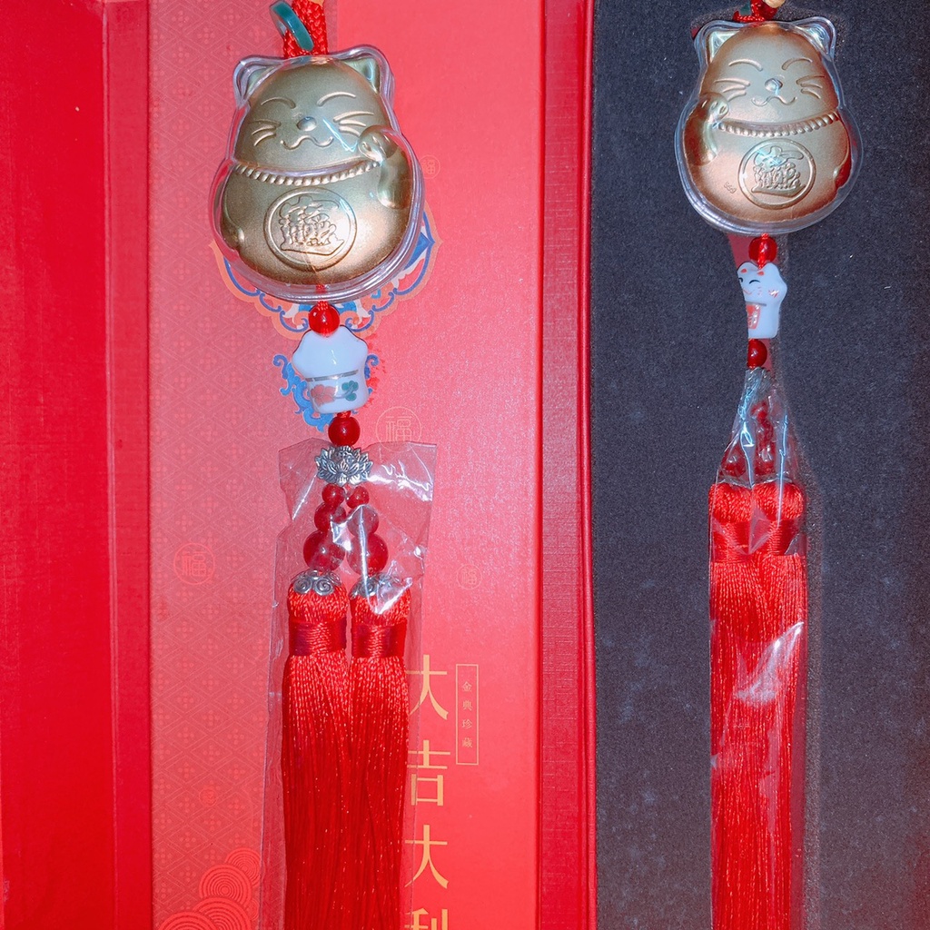 Khánh Mèo Thần Tài Maneki Neko Màu Vàng May Mắn - Khánh Treo Xe Ô Tô