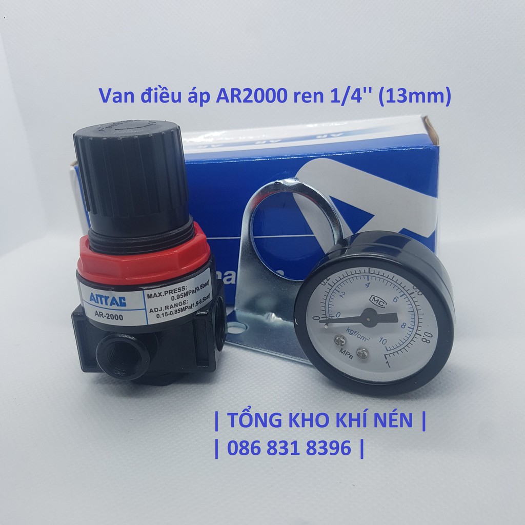 [TỔNG KHO KHÍ NÉN] Van điều chỉnh áp suất khí nén, van điều áp AR2000 ren 1/4'' (13mm)