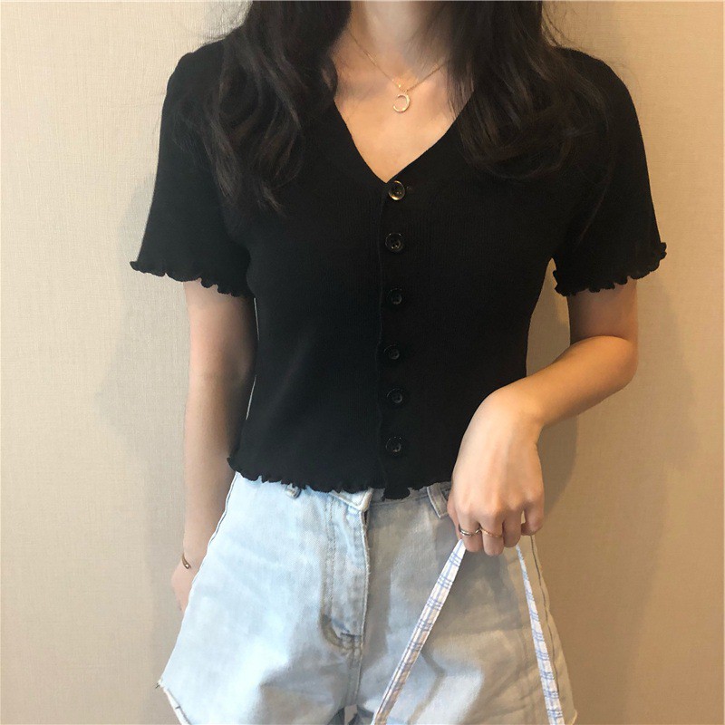 Áo len tăm nữ dáng croptop ngắn tay nhiều màu ulzzang Hàn Quốc C01 - MaoMao