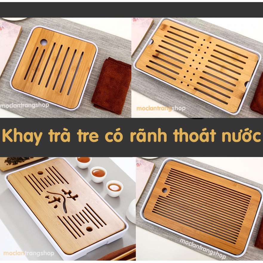 Khay trà tre 2 lớp loại 1 dày dặn, có khay hứng nước thoát nước. Khay uống trà đẹp. Khay đựng ấm chén chè