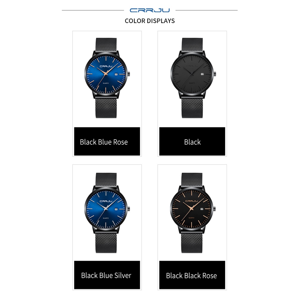 Đồng hồ nam CRRJU 2172X thạch anh mỏng chống nước dây bằng inox