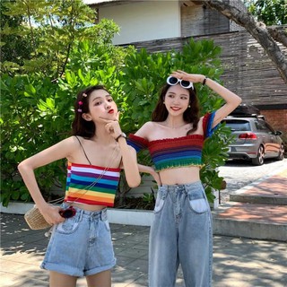 Áo croptop bảy sắc cầu vồng cá tính