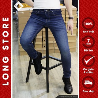 Quần jean nam trơn màu xanh đậm chất bò đẹp co giãn cao cấp ống đứng dáng ôm skinny có big size Tron25