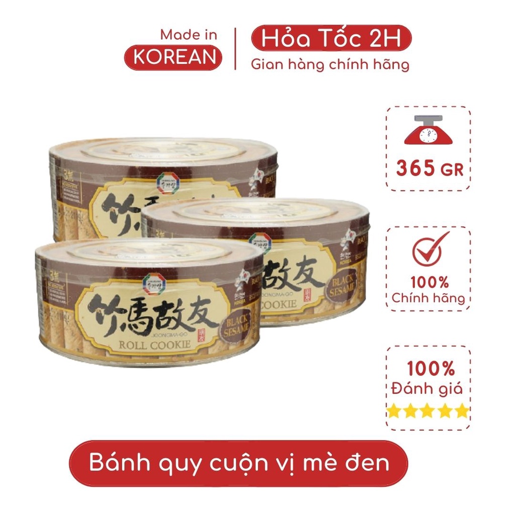 Mè đen- Bánh Cookies- Bánh quy giòn- Bánh cuộn quế  Hàn Quốc - Roll Cookies Surasang Joongma Go - vị mè đen - Hộp 365g