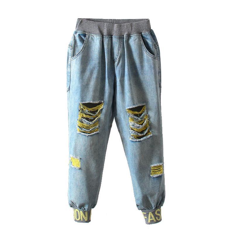 Quần Jeans Nữ Lưng Cao Mài Rách Thời Trang Hàn