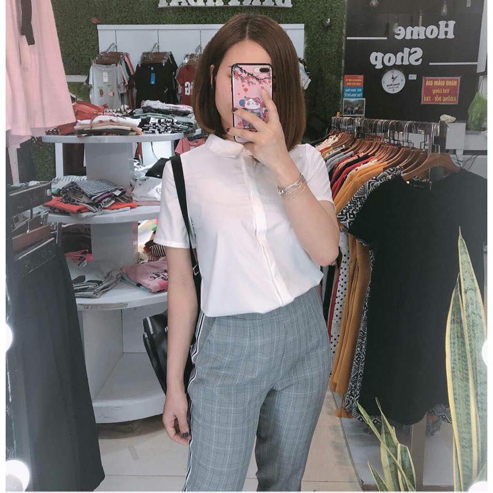 Ao sơ mi nữ tay ngắn chất mát hàng xuất dư màu hồng