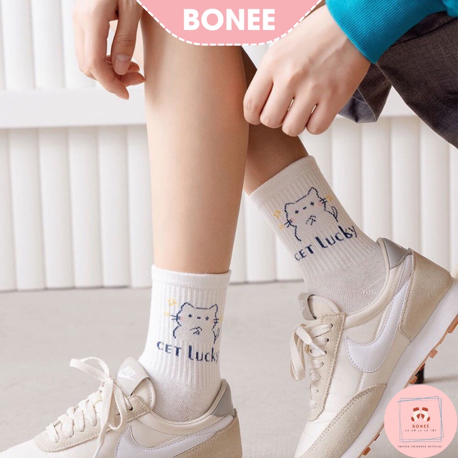 Set 5 đôi tất cổ cao nữ vải hàn dệt kim , vớ cao cổ dễ thương vintage ullzang BONEE