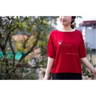 Áo kiểu dễ thương, áo linen thêu hình xương rồng xinh xắn (hàng đặt may) - Gác của Tea