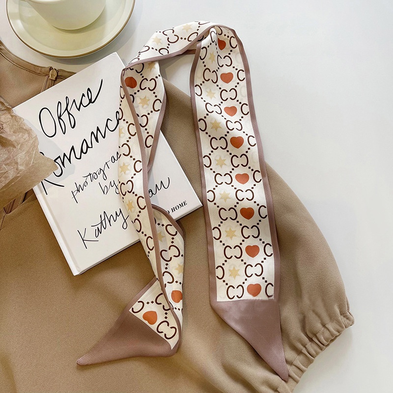 Khăn Choàng Cổ Bằng Lụa Màu Khaki Phong Cách Hàn Quốc Thời Trang Xuân Hè