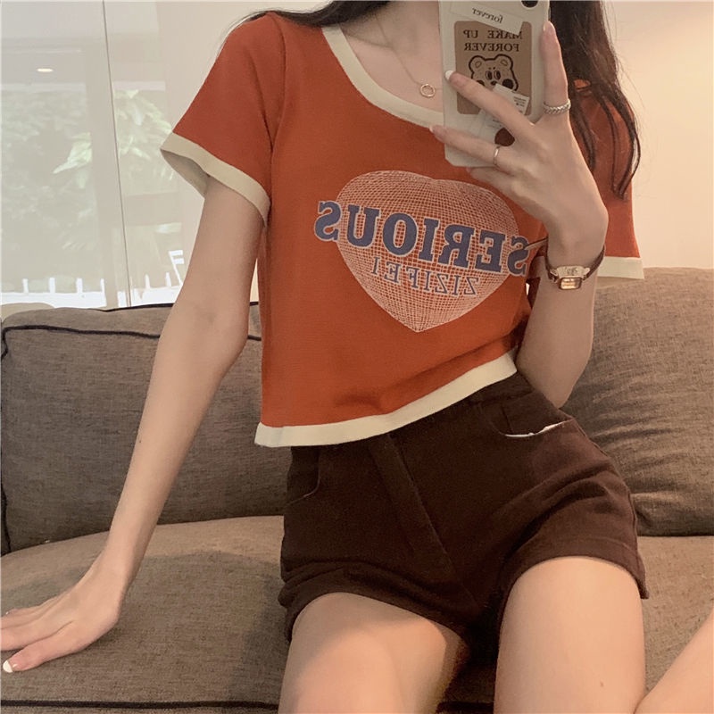 Áo thun IELGY tay ngắn cổ tròn màu sắc tương phản dễ phối đồ thời trang cho nữ